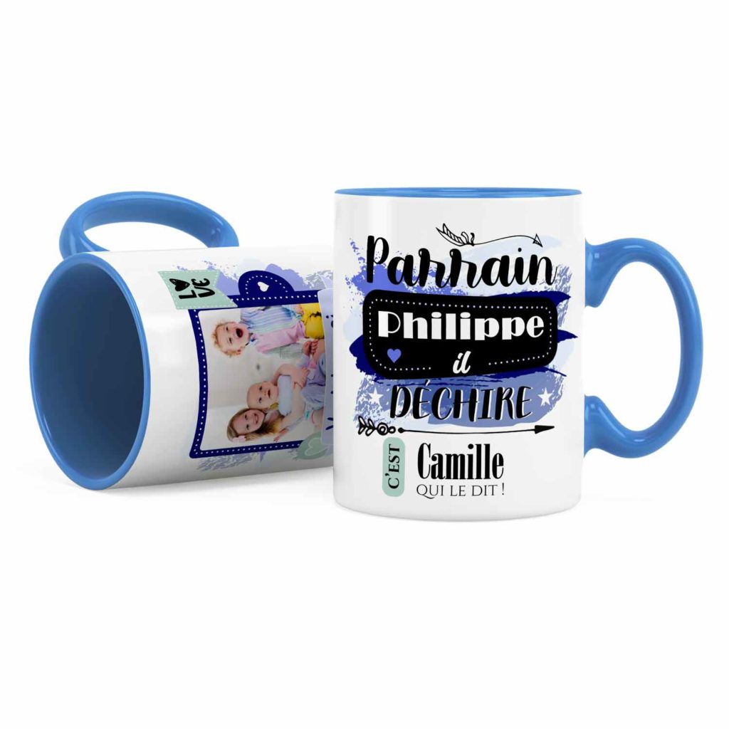 Cadeau parrain | Idée cadeau mug prénom parrain il déchire