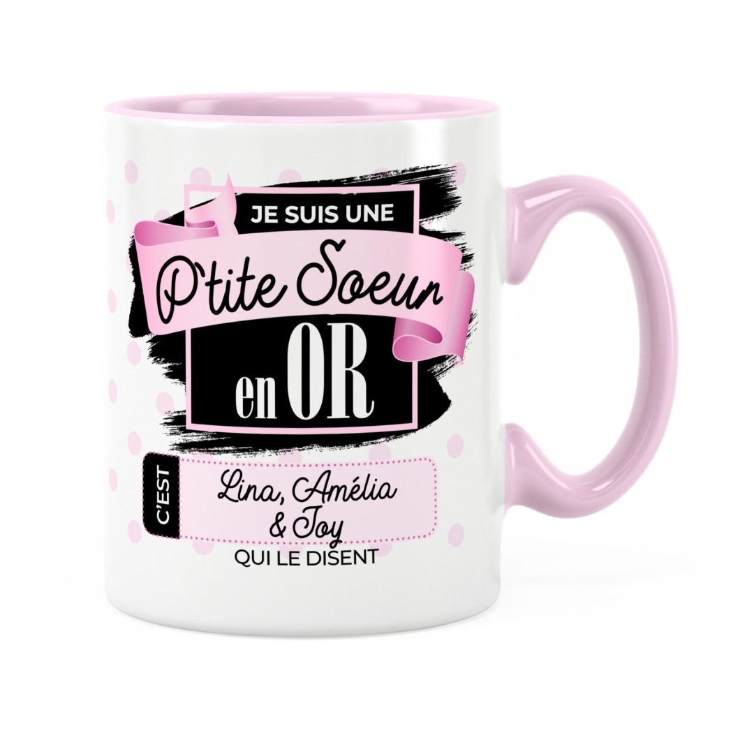 Cadeau petite-sœur  Idée cadeau mug prénom sœur en or